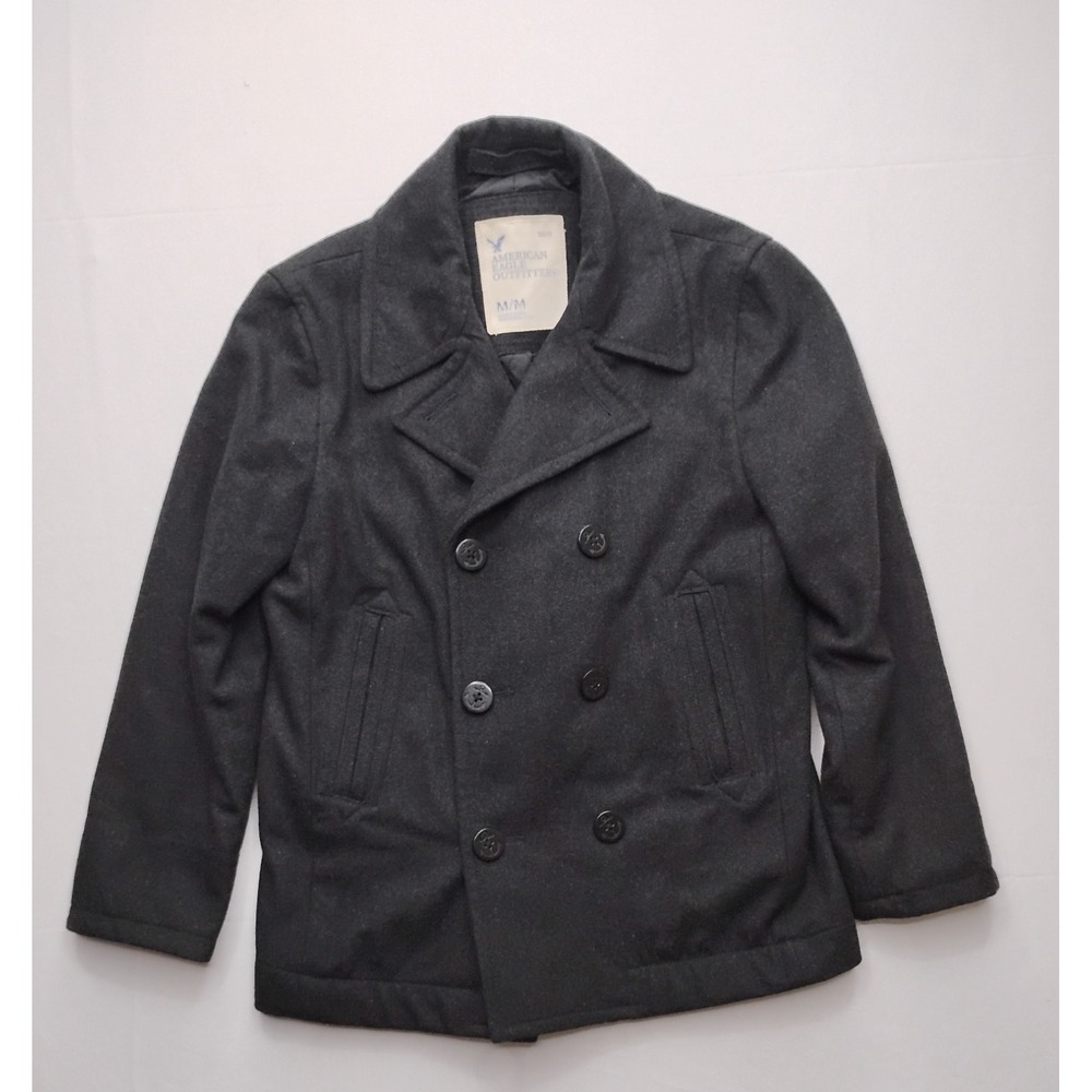 American Eagle Outfitters Double Breasted Wool Blend Peacoat Jacket‎ Black Y2K M